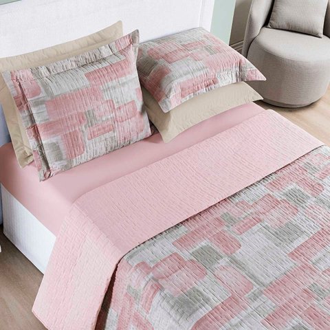 Kit Cobre Leito Colcha Casa Scarpa Maris Casal Padrão Estampado Dupla Face Percalle 200 Fios 3 Peças