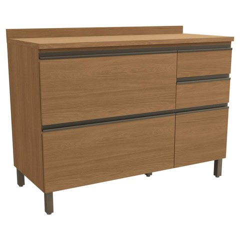 Armário de Cozinha Balcão 1 Porta e 4 Gavetas 120cm com Tampo e Pés G746 Maxxi Canela Kappesberg