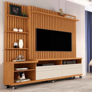 Estante Home para Tv até 60 Polegadas Nobre 180cm Nature com Offwhite - Rede Móveis