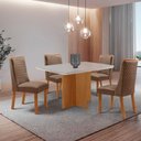 Ver imagem 1 de Mesa de Jantar Olimpia 4 Lugares Retangular MDF com Vidro 120cm Creme Moderna