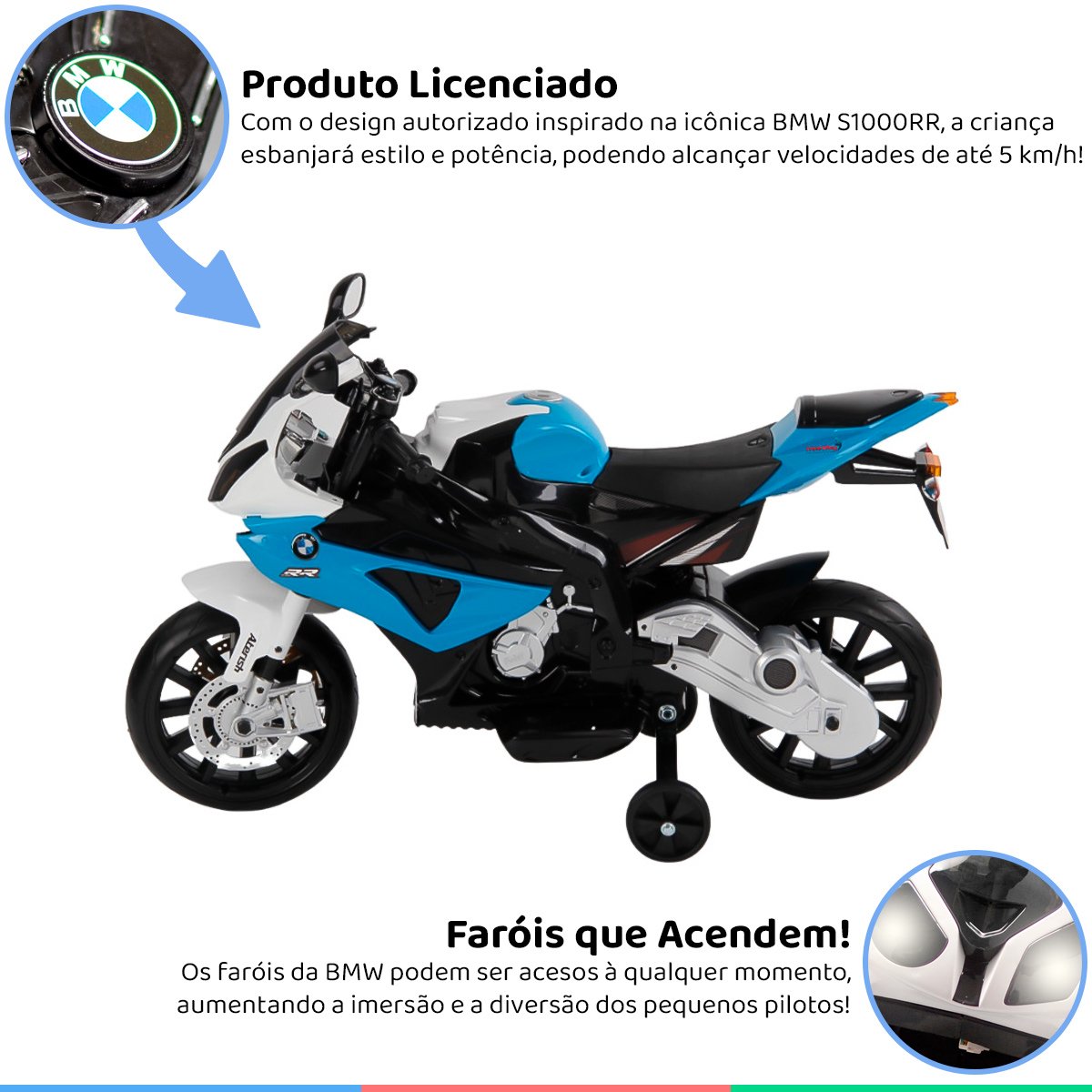 Moto Elétrica Infantil BMW S1000RR 12V Com Rodinha P Crianças De 3