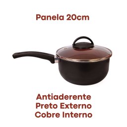 Panela Antiaderente 20 Cm com Tampa de Vidro Preto e Cobre - 4