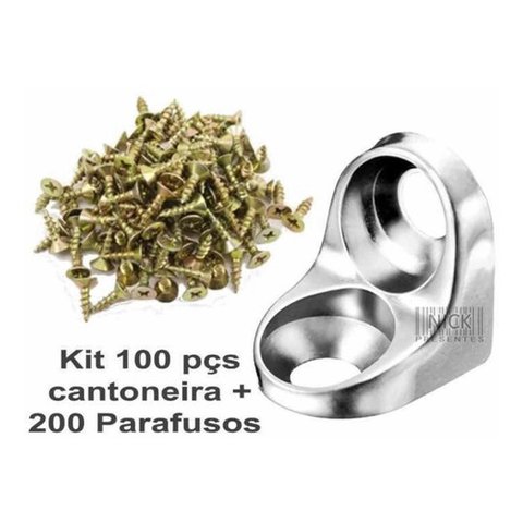Suporte Cantoneira 2 Furos Cromado Kit 300 Pcs  Com Parafuso