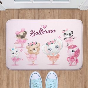 Tapete Infantil Rosa Bailarina Safari Para Porta de Entrada Emborrachado