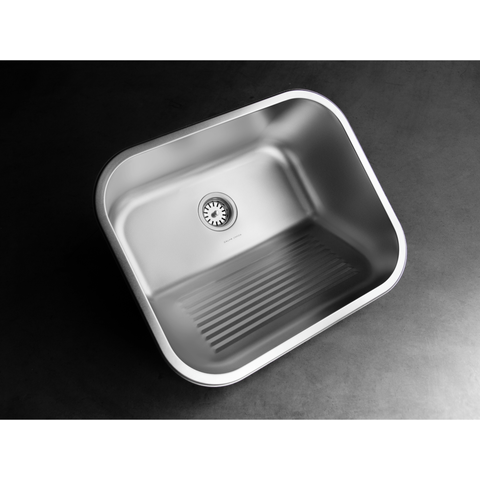 Tanque Inox Lavanderia 43x37 Monobloco Acetinado com Válvula 3.1/2