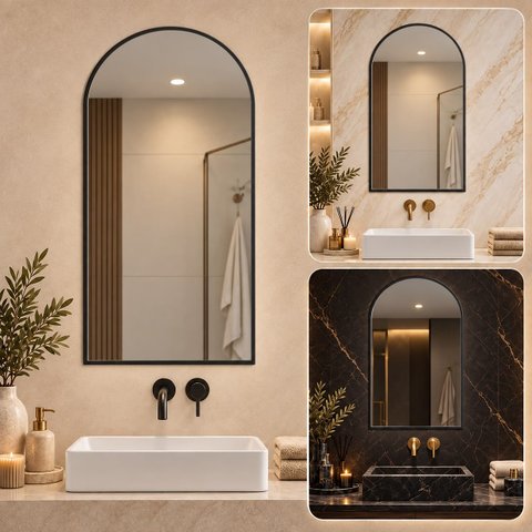 Espelho Decorativo Arco Borda Preta 60x120cm Goldenx Luxo