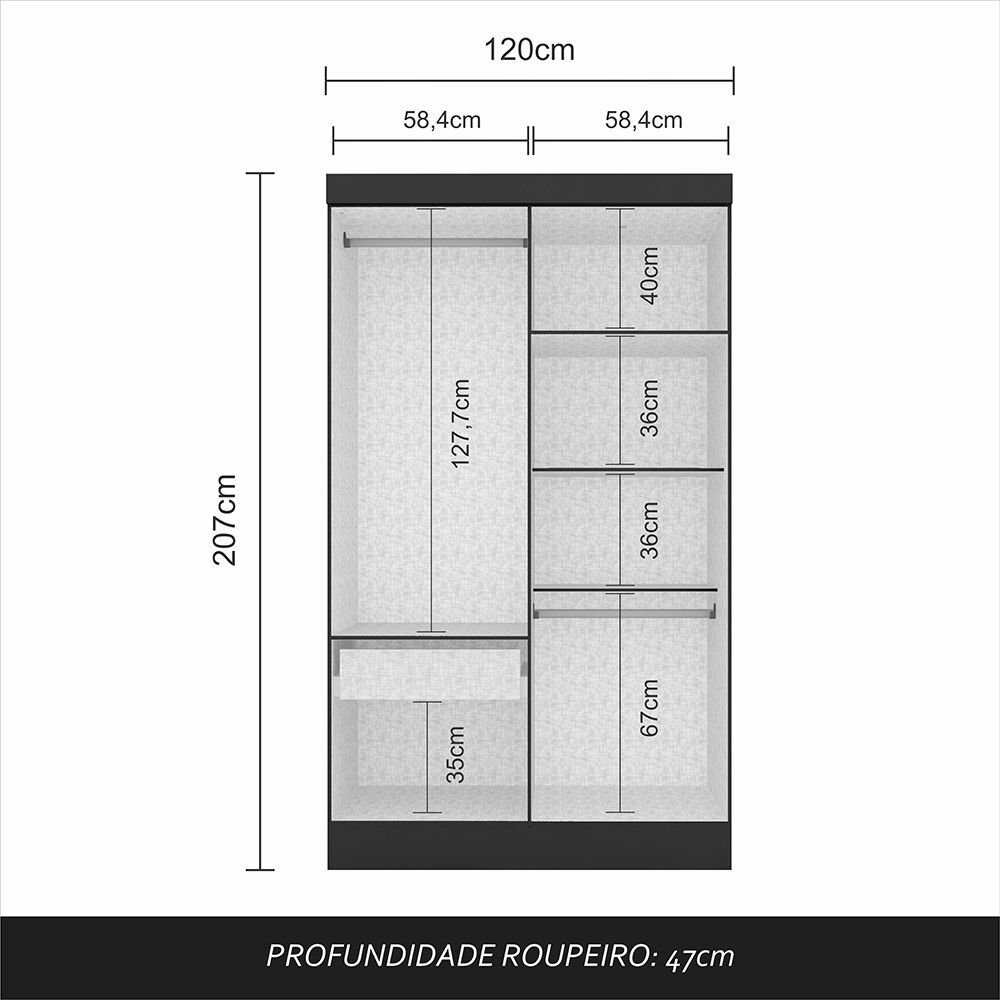 Guarda Roupa 4 Portas Solteiro Mayra Preto - Móveis Arapongas Preto Fosco - 7