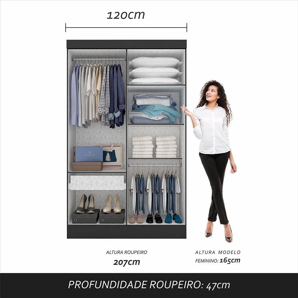 Guarda Roupa 4 Portas Solteiro Mayra Preto - Móveis Arapongas Preto Fosco - 6