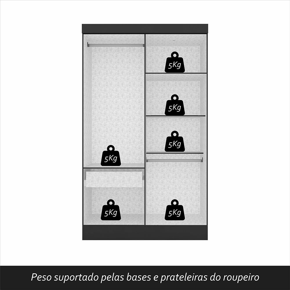 Guarda Roupa 4 Portas Solteiro Mayra Preto - Móveis Arapongas Preto Fosco - 8