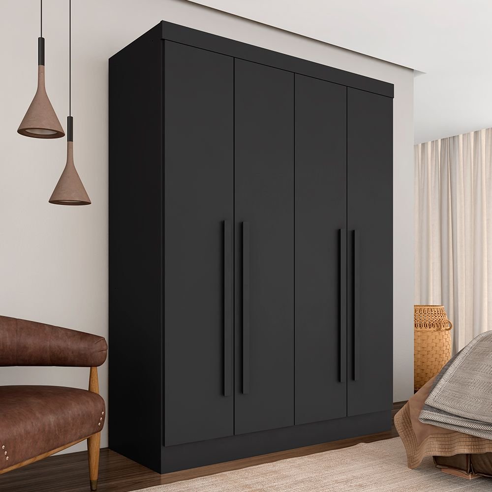 Guarda Roupa 4 Portas Solteiro Mayra Preto - Móveis Arapongas Preto Fosco - 1