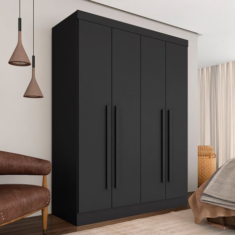 Guarda Roupa 4 Portas Solteiro Mayra Preto - Móveis Arapongas Preto Fosco