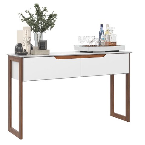 Aparador Buffet Flow 2 Gavetas Pés Madeira Maciça:branco/freijó