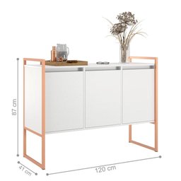 Balcão Buffet Aparador Industrial 3 Portas - Branco/cobre - 3