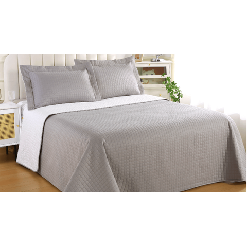 Kit Colcha Duo Grid Queen 3 Peças Cinza Sultan