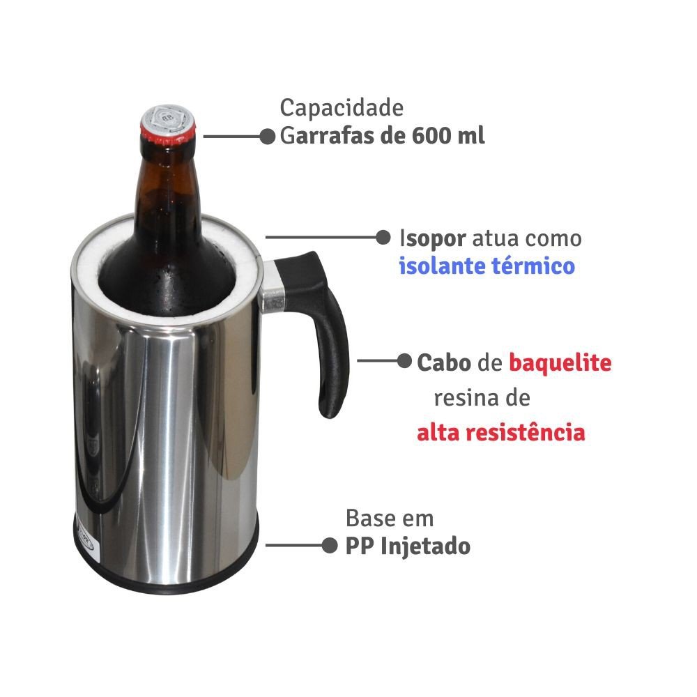 Porta Garrafa 600ml Camisinha Cerveja Isopor Termico Inox - 3