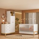 Ver imagem 1 de Berço Mini Cama Fantasia e Roupeiro com Cômoda Qencanto Slim Freijó Branco Acetinado Qmovi + Colchão