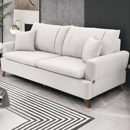 Sofa 3 Lugares 200 cm Eron Linho Bege Vazzano - 1
