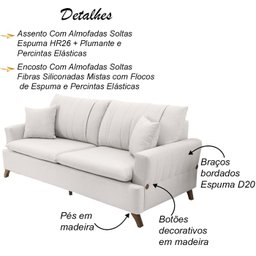 Sofa 3 Lugares 200 cm Eron Linho Bege Vazzano - 3