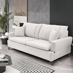 Sofa 3 Lugares 200 cm Eron Linho Bege Vazzano - 8