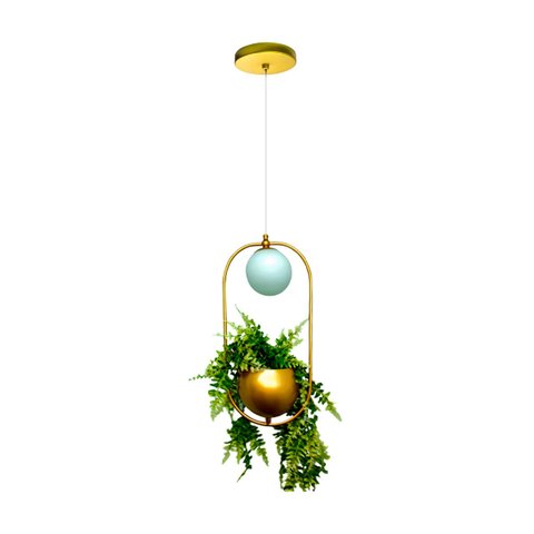 Pendente Terrário Globo de Vidro com Suporte para Plantas Jardim Varanda Coberta Dourado Fosco