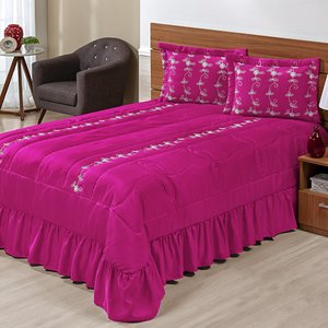 Kit Cobre Leito Casal Super King Lisse 03 Peças Colcha Pink