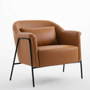 Ver imagem 1 de Poltrona Bowl Base Aço Preto Tecido Couro Sintético Caramelo - Ooca Móveis