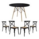 Ver imagem 1 de Jogo de Mesa Eiffel Redondo Tampo de Madeira 90cm Preto com 4 Cadeiras Katrina Preto Assento Bege