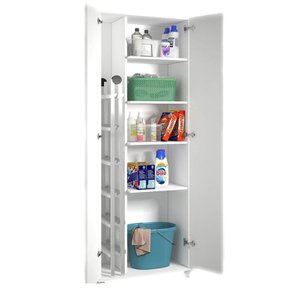 Armário Multiuso para Lavanderia com Porta Vassouras Branco Branco Ajb Store