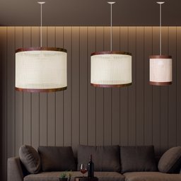 Luminária Teto Conjunto 3  Lustre Palha Indiana Ratan D40 Fio Branco 150cm 127/220v - 5