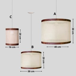 Luminária Teto Conjunto 3  Lustre Palha Indiana Ratan D40 Fio Branco 150cm 127/220v - 3