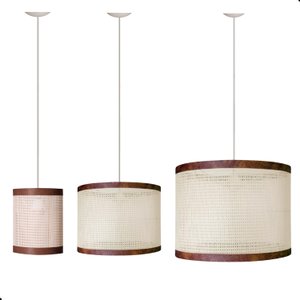Luminária Teto Conjunto 3  Lustre Palha Indiana Ratan D40 Fio Branco 150cm 127/220v