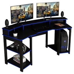 Mesa Gamer Cockpit 3 Prateleiras Me4167 Preto Azul Tecno Mobili - 1