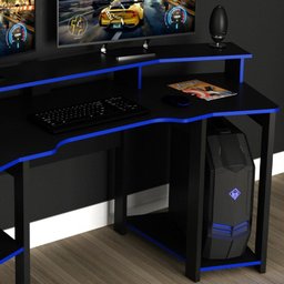 Mesa Gamer Cockpit 3 Prateleiras Me4167 Preto Azul Tecno Mobili - 6