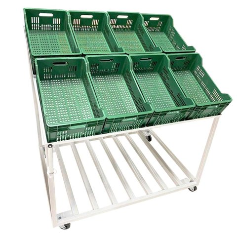 Expositor de Frutas 8 Caixas com Rodas e Suporte para Sacola