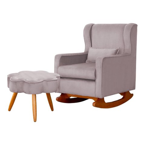 Poltrona C/ Puff Balanço Amamentação Aurora Veludo Rose - Lm Decor