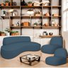 Sofá Curvo 130cm 2 Lugares e 2 Poltronas Orgânico Escritório Recepção Sala Amsterdã Linho Azul Royal - 2