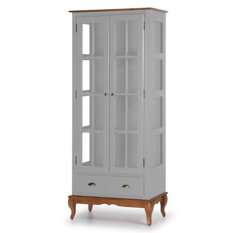 Cristaleira 2 Portas e Laterais em Vidro 3 Prateleiras 1 Gaveta 60808 Hannover - Off White/imbuia Gl