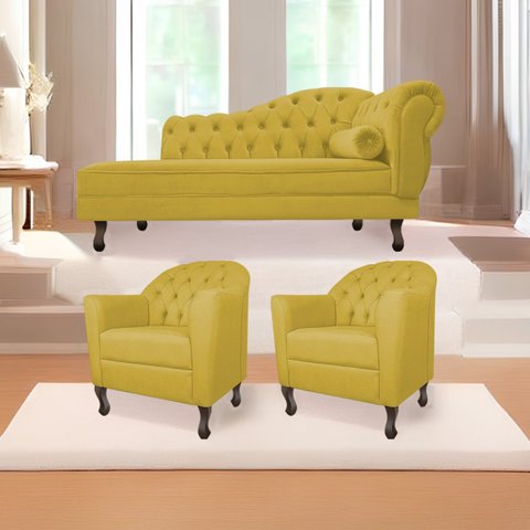 Kit Diva Recamier Diana 160cm Lado Esquerdo e 02 Poltronas Julia Suede - Doce Sonho Móveis RECAMIER 