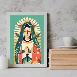 Quadro Decorativo Desenho Nossa Senhora do carmo 24x18cm - com Vidro:madeira Branca