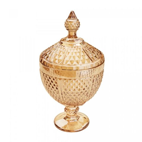 Potiche de Cristal com Pé Bico de Jaca Perseu Âmbar 15cm X 28cm - Lyor
