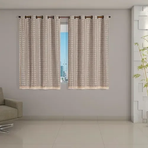 Ver imagem 1 de Cortina Blackout 50005bege Prata com Voil Xadrez 2,00 M X 1,40 M - Bege 50005