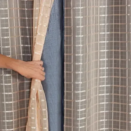 Ver imagem 2 de Cortina Blackout 50005bege Prata com Voil Xadrez 2,00 M X 1,40 M - Bege 50005