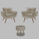 Ver imagem 1 de Kit 2 Poltronas Opalas com Puff Redondo Suede Bege