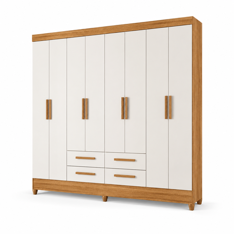Guarda-Roupa Casal Florida 8 Portas 4 Gavetas Freijo Off White Moval