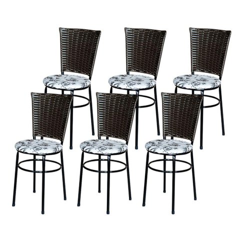 6 Cadeiras para Mesa Preta Hawai Marrom Assento Floral Cor:floral Branco