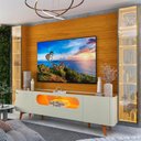 Ver imagem 1 de Rack com Painel para TV até 84 Polegadas com LED 100% MDF 293CMX238CM Pés em Madeira Maciça Espelhos Luminare Nobre