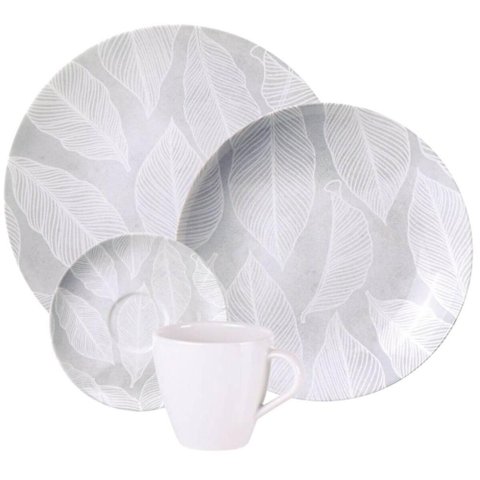 Aparelho de Jantar 24 Peças em Porcelana Decorada Tramontina Arbo Pratos Xícaras Pires 6 Pessoas