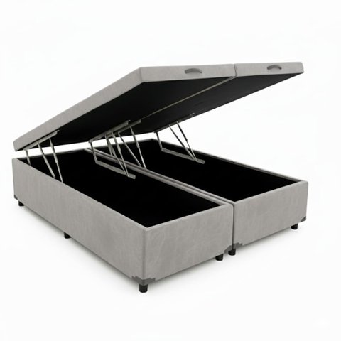 Cama Queen Box Baú Bi-partida 79 Blindada:corino Cinza/queen