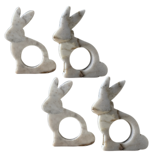 Kit 4 Porta Guardanapos Coelho Mármore Calacatta Milano Polido 10x8cm