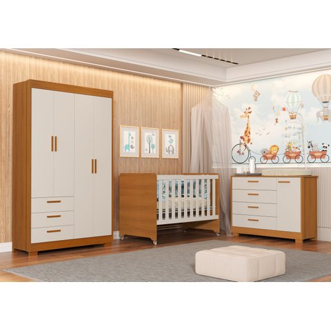 Quarto para Bebê Completo com Berço Evolution 4 em 1 Zaki Bege/Areia Fosco/Savana